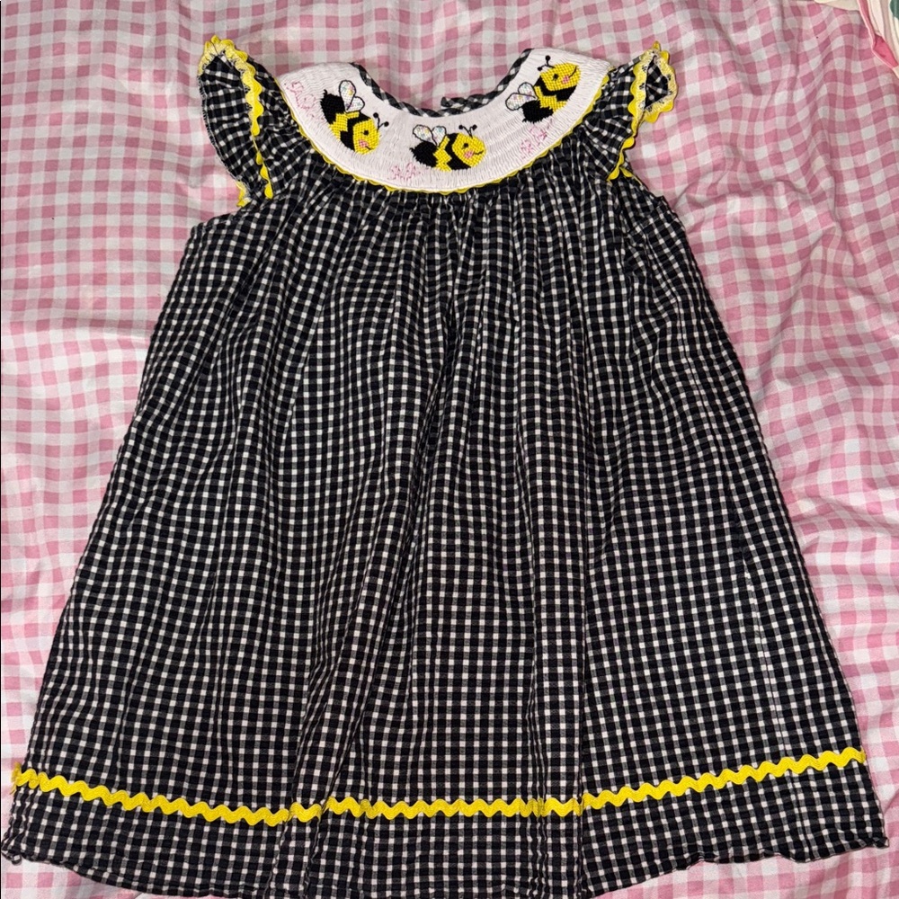 Black and Yellow Kids Dress with Bee Design